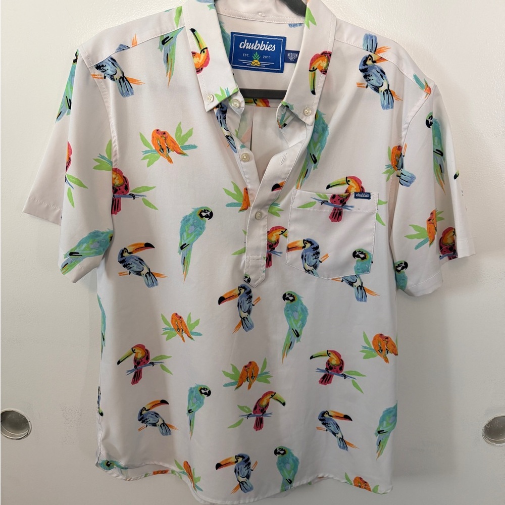 Chubbies Men's Parrot Print Casual Shirt - White